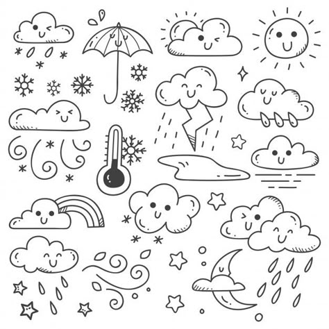 Set of weather doodles illustration Prem... | Premium Vector #Freepik #vector #winter #snow #cloud #nature Weather Doodles, Doodles Illustration, Doodle Art For Beginners, Arte Doodle, Doodle Art Journals, Doodle Art Drawing, Doodle Inspiration, Easy Doodle Art, Easy Doodles Drawings