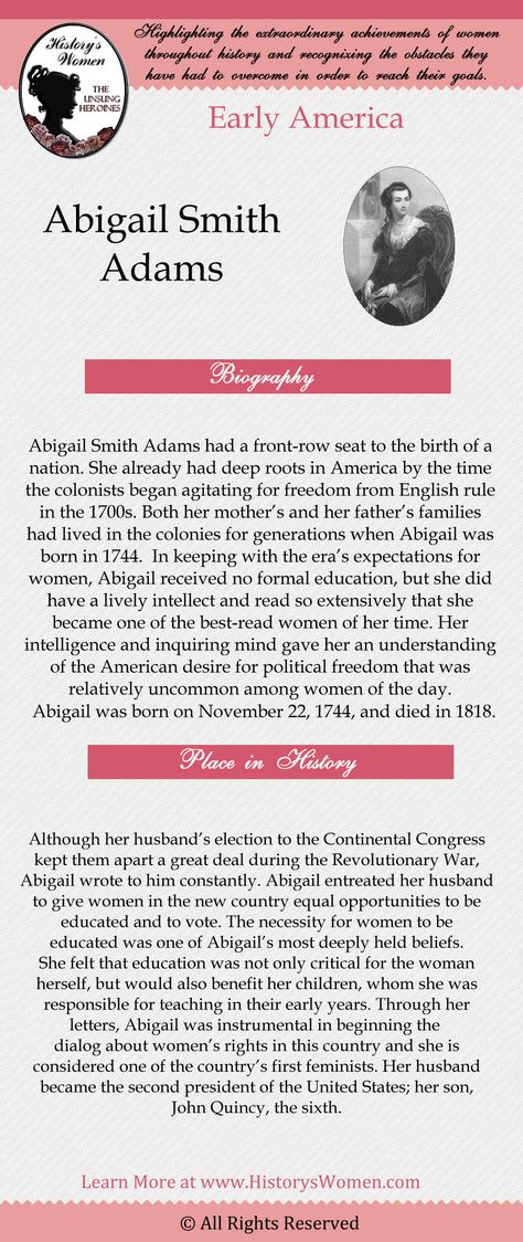 Abigail Smith Adams Abigail Adams Project, Adams Project, Abigail Adams, Susan B Anthony, Women's Rights, American Life, A Magazine, Womens Rights, Facts About