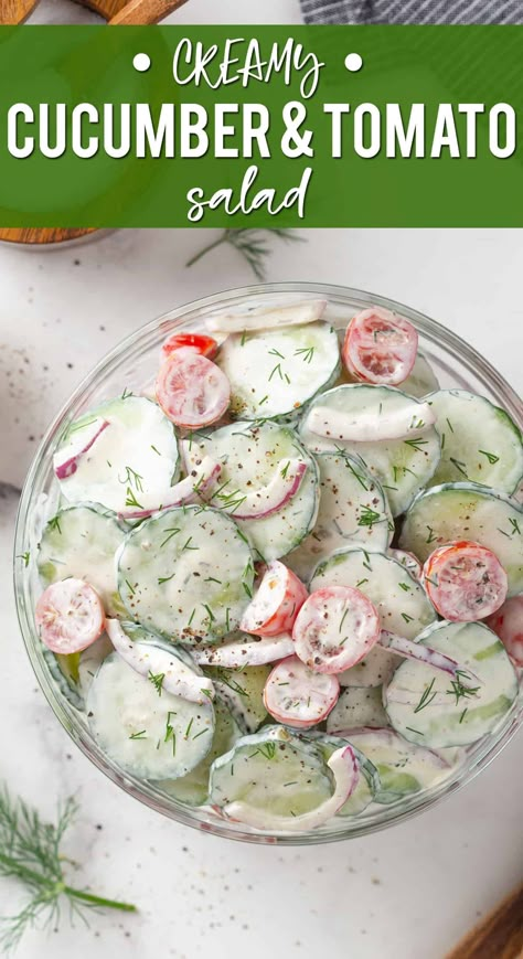 Salad With Sour Cream, Creamy Cucumber Tomato Salad, Cucumber And Tomato Salad, Tomato And Onion Salad, Cucumber And Tomato, Creamed Cucumbers, Salad Cream, Side Salad Recipes, Tomato Salad Recipes