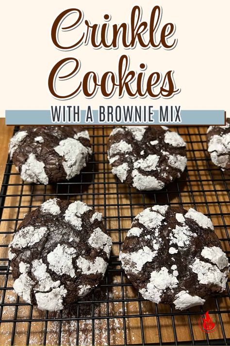 Crinkle cookies with a brownie mix pin. Toll House Brownie Recipe, Brownie Mix Crinkle Cookies, Easy Fall Baking, Brownies And Cookies, Homemade Brownie Mix, Crackle Cookies, Brownie Mix Cookies, Chocolate Crackles, Easy Chocolate Mousse