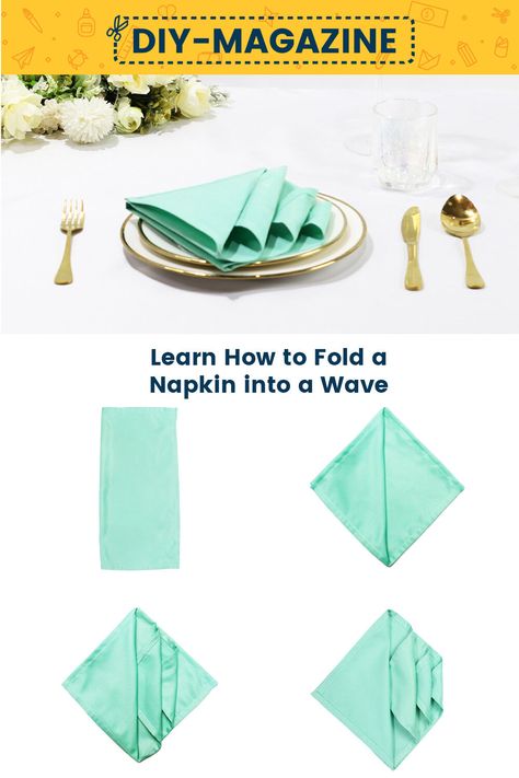 How to fold a napkin into a Wave Fish Napkin Fold, Table Napkin Folding, Wedding Napkin Folding, Fold A Napkin, Folding Napkins, Easy Napkin Folding, Cloth Napkin Folding, Napkin Ideas, Napkin Folding Ideas