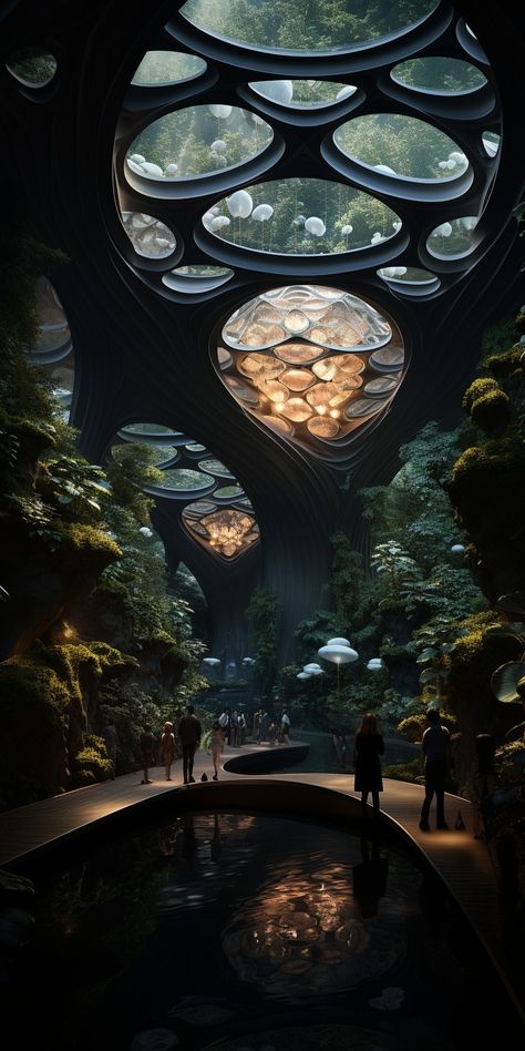 Biophilic Furniture, Futuristic Forest, Greenhouse Business, Forest Pavilion, Eco Brutalism, Fantasy Cottage, Eco Buildings, Organic House, Eco City