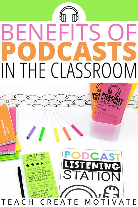 Podcasts in the classroom are so fun and engaging! Have you jumped on the podcast train yet?! I have an excellent system for using podcasts in the classroom that will create student buy-in, increase student engagement, and build your students listening skills. Easily add reflective thinking through comprehension questions, reading skills, and writing to your students' listening! Podcasts make the perfect companion to your students listening station and even work for a quick grade! Podcasts For Middle School Students, Listening Skills Activities, Listening Station, Senior Student, School Project Ideas, 5th Grade Ela, Elementary Lesson Plans, Kindergarten Lesson Plans, Year 6