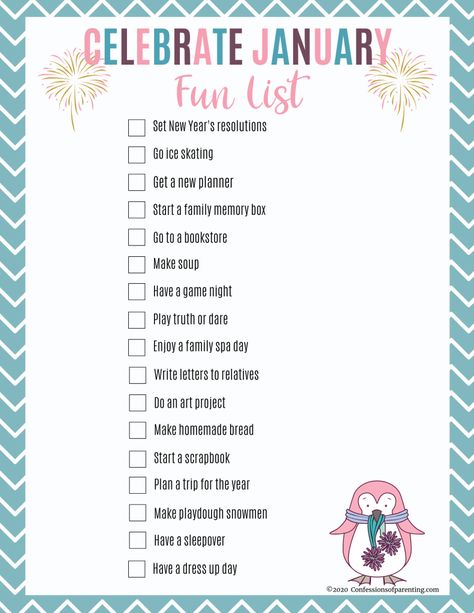 Fun Things To Do In January, January With Kids, Fun January Activities For Kids, January Life List, January Checklist Ideas, January To Do List Ideas, January Bucket List Ideas Kids, January Bucket List 2023, Ways To Celebrate January