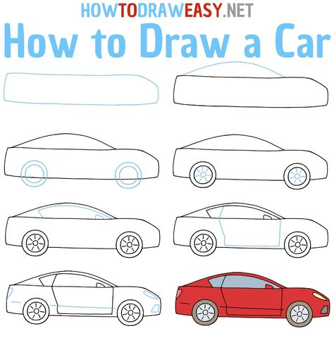 Easy Car Drawing For Kids, How To Draw A Car Easy, Car Sketch Simple, How To Draw A Car, Drawing Ideas Step By Step, Simple Car Drawing, Car Drawing Pencil, Car Drawing Easy, Coloring Pages For Teenagers