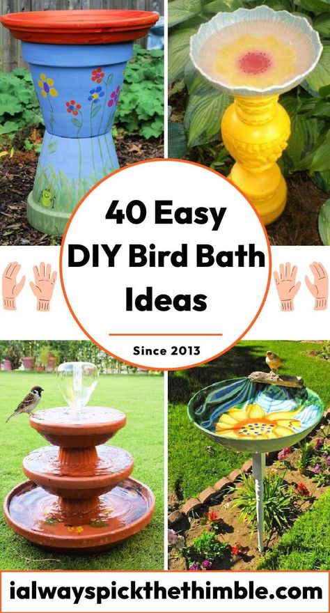 40 Homemade DIY Bird Bath Ideas to Make Your Own Birdbaths Diy Homemade, Diy Bird Bath Dollar Store, Diy Solar Bird Bath, Diy Birdbath Ideas, Birdbath Diy, Diy Bird Bath Ideas, Terra Cotta Bird Bath, Solar Fountain Bird Bath, Hummingbird Bird Bath