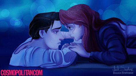 Eric as Jack and Ariel as Rose in Titanic (Cosmopolitan, by Isaiah Stephens). Disney Çiftleri, Fan Art Disney, Disney Mignon, Tv Life, Alternative Disney, Disney Crossover, Animation Disney, Disney Crossovers, Prince Eric