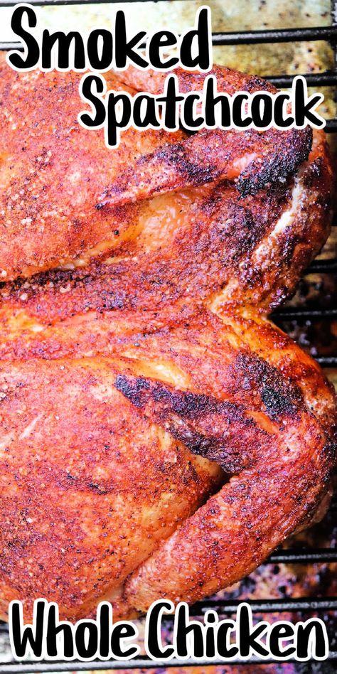 Smoked spatchcock chicken with dry rub is great. We will show you how to cut it and smoke on a Traeger or Green Mountain to tender and juicy Smoked Spatchcock Chicken, Cook A Whole Chicken, Smoked Whole Chicken, Smoked Chicken Recipes, Whole Chicken Recipe, Dry Rub For Chicken, Pellet Smoker Recipes, Easy Dinner Recipes For Kids, Low Carb Meats