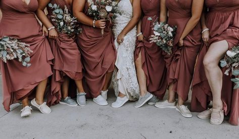 Wedding Dress With Hey Dudes, Nail Color With Rust Dress, Hey Dudes Wedding Shoes, Western Wedding Dresses Bridesmaid, Hey Dude Wedding, Hey Dude Wedding Shoes, Wedding Hey Dudes, Western Bridesmaid Dresses, August Wedding Colors