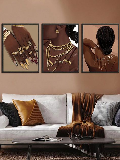 African Boho Decor Inspiration, Black Vintage Paintings, His And Hers Wall Art, Chocolate Room Decor, African Inspired Decor Living Room, Bar Posters Vintage, Modern Luxury Color Palette, Home Decor African Style, Brown Decor Living Room