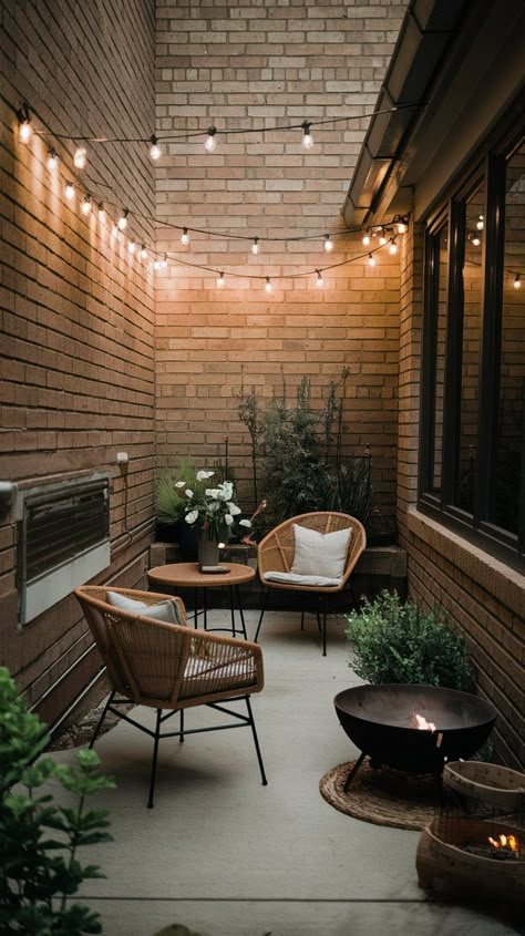 Small Patio Decor Ideas for Stylish Outdoor Spaces Small Outdoor Patio Ideas Townhouse, Narrow Patio Ideas, Very Small Garden Ideas, Patio Ideas Townhouse, Small Yard Ideas, Patio Furniture Layout, Small Patio Design, Small Outdoor Patios, Small Patio Decor