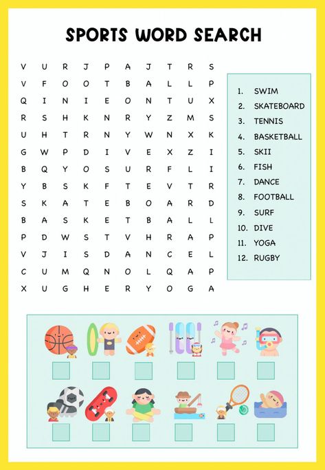 Sports Worksheets Preschool, Sports Worksheets For Kids, Sport Activities For Kids, Sport Vocabulary, Sports Word Search, Sport For Kids, Sports For Kids, Sport English, Sports Activities For Kids