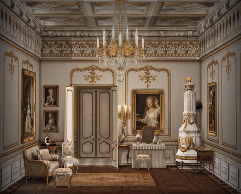 Sims 4 Palace Interior, Sims 4 Palace, Noble Aesthetic, Royal Bathroom, Royal Room, Royal Bedroom, Sims Medieval, Rococo Furniture, Bloxburg Houses