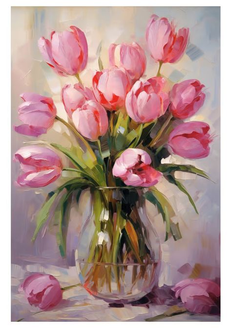 Digital Illustration Inspiration, Piskel Art, Tulip Painting, Tulips Art, Flower Painting Canvas, Digital Art Gallery, Acrylic Flowers, Oil Painting Flowers, Flower Art Painting