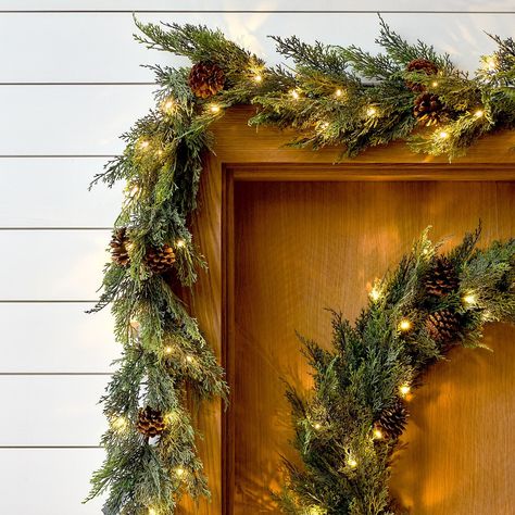 Pre-Lit Faux Cypress Pine Wreath & Garland | West Elm