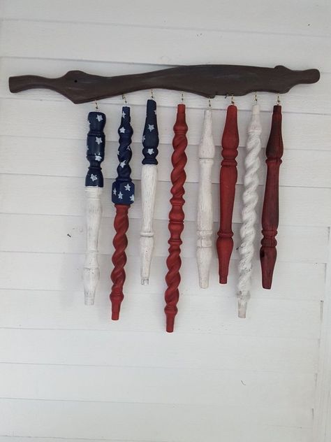 Spindles Repurposed, Spindle Projects, Spindle Ideas, Wood Spindles, Spindle Crafts, Recycled Ideas, Flag Ideas, Flag Crafts, Unicorn Spit