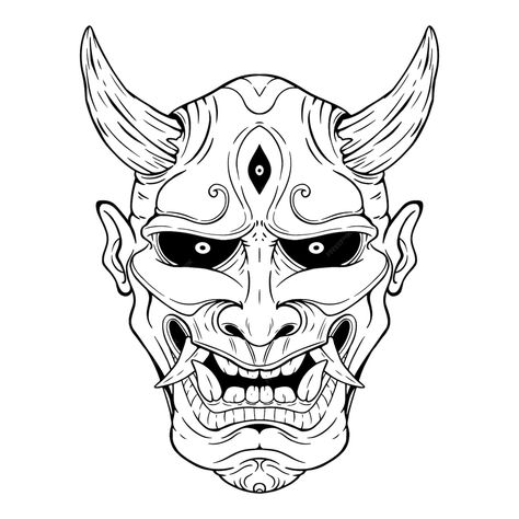 Máscara de demonio japonés o máscara de oni con estilo de dibujo a mano sobre fondo blanco. | Vector Premium Hannya Maske Tattoo, Hannya Maske, Oni Maske, Mascara Oni, Japanese Demon Tattoo, Japanese Demon Mask, Japanese Mask Tattoo, Oni Mask Tattoo, Oni Tattoo