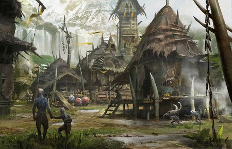 Nerdovore: Elven Villages and Architecture Arte Viking, Fantasy Architecture, Fantasy Village, Name Paintings, Fantasy Town, Forgotten Realms, Location Inspiration, Fantasy City, Fantasy Setting