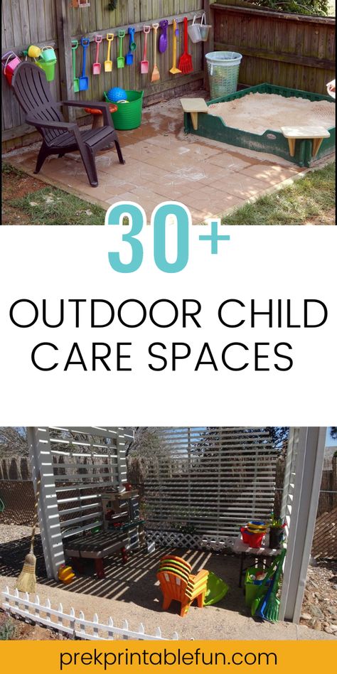 Outdoor Play Area Small Space, Under Tree Play Area, Diy Outside Kids Play Area, Outdoor Set Up Childcare Play Areas, Toddler Outdoor Play Area Ideas, Deck Play Area For Kids, Outdoor Toddler Play Area Backyard Ideas, Outdoor Daycare Ideas, Diy Outdoor Toddler Play Area