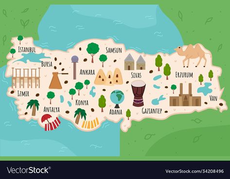 Cartoon Map, National Symbols, Turkey Travel, Travel Illustration, Png Images, Vector Images, Print On Demand, Vector Free, Vector Illustration