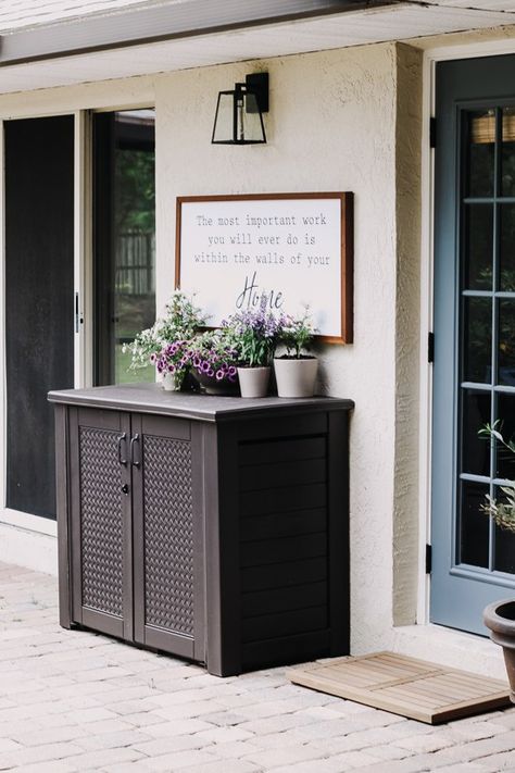 Floating Shelves In Kitchen, Patio Organization, Shelves In Kitchen, Outdoor Toy Storage, Outdoor Garden Storage, Pool Storage, Porch Storage, Outdoor Cabinet, Outside Storage