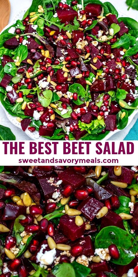 Beet Salad Recipe [Video] - Sweet and Savory Meals Salads Recipes Beet, Fresh Beet Salad Recipes, Beets Salad Recipe Cold, Beet Recipes Healthy, Beet Salad With Goat Cheese, Beet Salad With Feta, Beet Salad Recipe, Beets Recipe, Salad With Goat Cheese