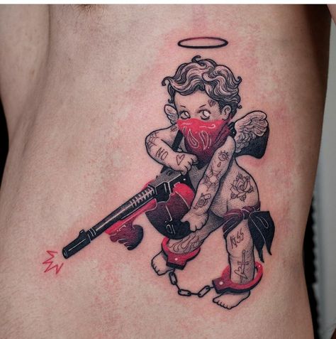 Cupid tattoo Cupid Tattoo, Gang Tattoos, Gangsta Tattoos, Money Tattoo, Men Tattoos Arm Sleeve, Tattoo Women, Cool Small Tattoos, Badass Tattoos, Tattoo Designs And Meanings