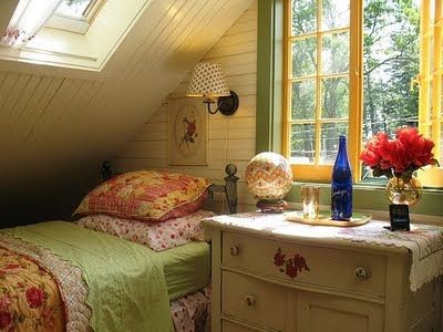 Reminds me of a country cottage bedroom. Love the yellow windows. #stylecure Attic Bedrooms, Attic Renovation, Attic Remodel, Attic Bedroom, Attic Rooms, Pretty Room, House Room, Dream Rooms, Dream Bedroom