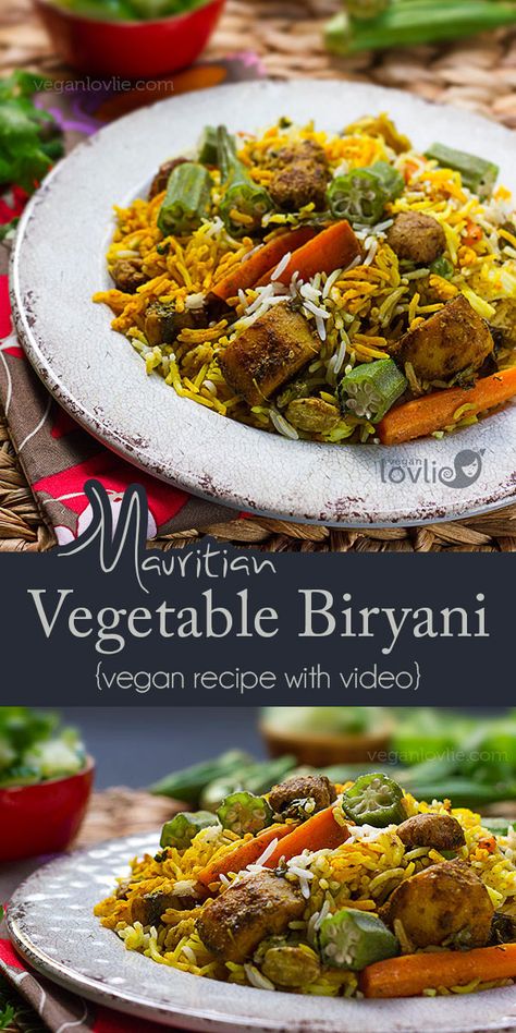 Mauritian Biryani with okra and soya chunks, biryani recipe, vegan Vegan Biryani, Tvp Recipes, Mauritian Food, Soya Chunks, Okra Recipes, Vegan Snack, Healthy Vegan Snacks, Vegan Curry, Pescatarian Recipes