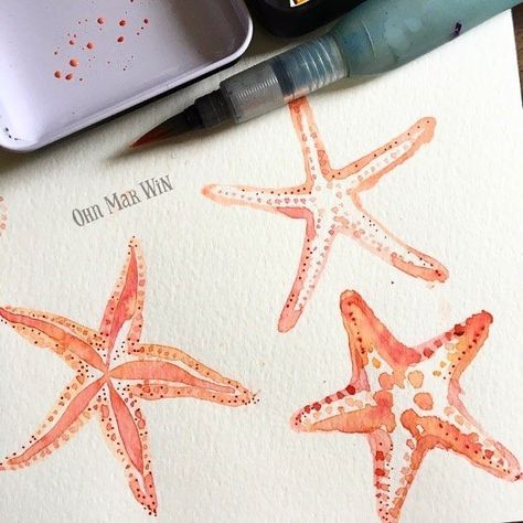 Draw Starfish, Starfish Quotes, Starfish Drawing, Ohn Mar Win, Starfish Painting, Summer Painting, Star Fish, Beach Quotes, Arte Inspo