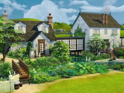 Sims 3 Farmhouse, Modern Farmhouse Sims 4, Sims Farmhouse, Sims 4 Modern Farmhouse, Sims 4 Farmhouse, Cottage Mansion, Sims 4 Cottage, Modern Farmhouse Cottage, The Sims 4 Lots