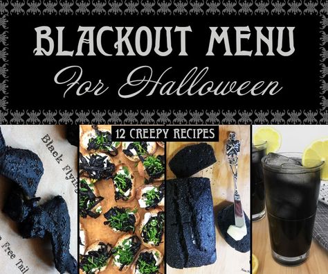 Blackout Menu for Halloween - Instructables Creepy Recipes, Halloween Dinner Party Menu, Party Food Items, Spooky Dinner, Creepy Food, Creepy Halloween Food, Hocus Pocus Party, Halloween Tricks, Halloween Menu