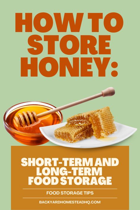 Make sure to have a well-sealed container when storing honey. Look for a place with the least amount of sun to place the sealed honey. Store-bought honey lasts about two years. Honey can also be stored using food-grade plastic containers. It's important not to put raw honey in the refrigerator. #storinghoney #howtostorehoney #bestwaytostorehoney #howdoyoustorehoney #honeystorageideas #honeystoragejars #backyardhomesteadhq Honey Storage Ideas, How To Store Honey, Honey Uses, Honey Container, Honey Store, Honey Packaging, Long Term Food Storage, Honey Dipper, Homemade Products