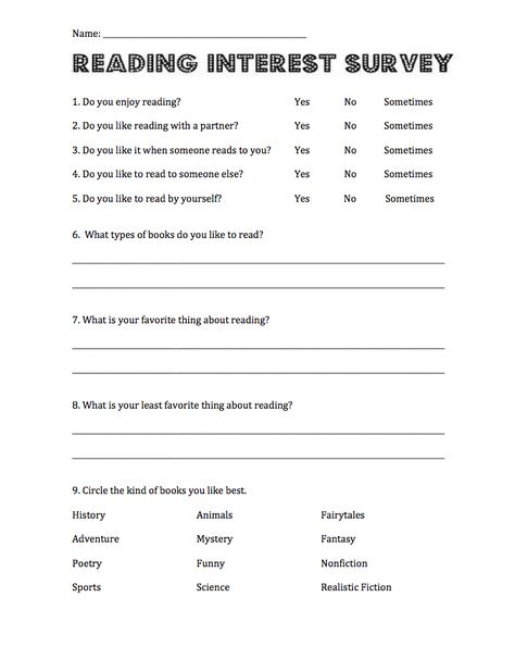 This is a reading interest survey that I did with some students. It helped me know what students like and dislike about reading. It also helped me get the students attitude about reading. If a student dislikes reading, I know that is something that I need to work on with them. #reading #teaching #readinginterest #survey Reading Interest Survey Elementary, Student Interest Inventory, Library Competition, Reading Interest Survey, Student Interest Survey, Reading Survey, Interest Inventory, Student Attitude, Like And Dislike