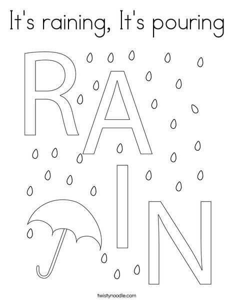 It's raining, It's pouring Coloring Page - Twisty Noodle Spring Weather Coloring Pages, Rain Coloring Pages Free Printable, Rain Themed Crafts, R Preschool Activities, Rainboots Craft Preschool, Rain Worksheets Preschool, Rain Theme Preschool, Rain Preschool Activities, Rain Crafts Preschool