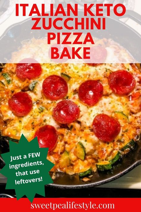 Keto Italian Pizza Zucchini Bake is a humble supper, prepared in less than half an hour, and full of low-carb favorites. Layers of zucchini and onions with grilled chicken are topped with marinara, cheese, and pepperoni! great for using up leftover meal-prepped grilled chicken, and all the zucchini you're growing in your garden, too! Top with whatever pizza toppings you love most! Zucchini Pizza Bake | Keto Pizza Recipe | Low Carb Pizza Recipe | new Recipe with Leftovers Layered Zucchini Recipes, Zucchini Pepperoni Casserole, Zucchini Pizza Bake, Pizza Topped Chicken, Zucchini And Onions, Pizza Zucchini, Pepperoni Chicken, Pepperoni Recipes, Zucchini Bake