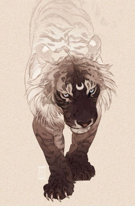 Big Cats Art, Tiger Art, Year Of The Tiger, Fantasy Creatures Art, Mythical Creatures Art, Animal Sketches, The Tiger, Creature Art, Fantasy Character Design