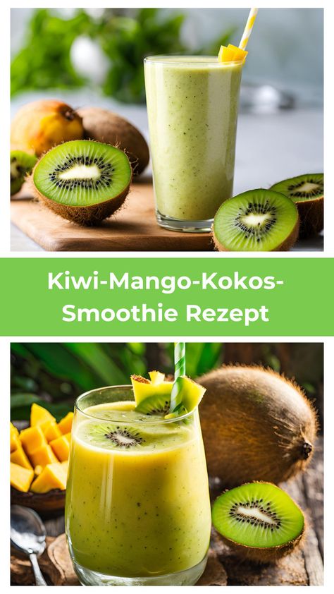 Dieser Kiwi-Mango-Kokos-Smoothie ist die perfekte Mischung aus Frische und cremiger Textur – ideal als Sommergetränk oder gesunder Snack! Mango Smoothie, Workout Supplements, Kiwi, Vitamin C, Smoothie, Alcoholic Drinks, Mango, Drinks