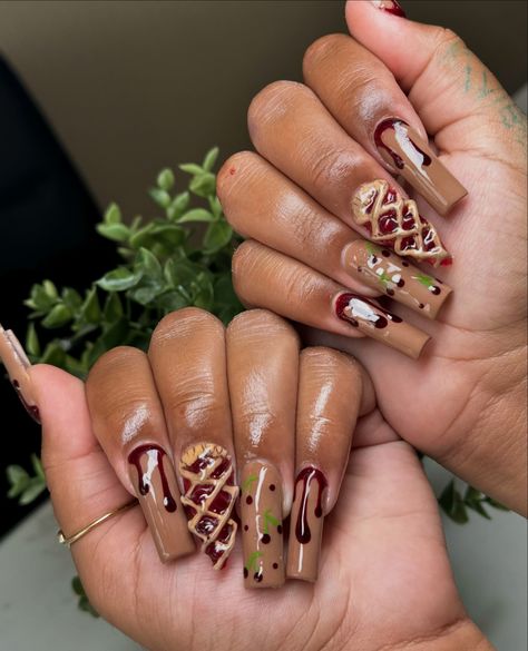 Cherry pie 🍒 inspo 🤩 • #nails #cherry #cherrypie #3dnailart #trendynails #explore #explorenails Chocolate Drip Nails, Apple Pie Nails, Bread Nails, Dessert Nails, Pie Nails, Practice Nails, Nails Cherry, Pie Slice, Thanksgiving Pies