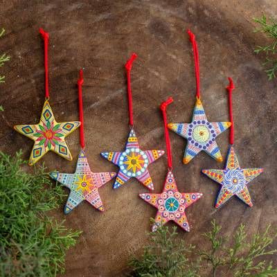 UNICEF Market | Bright Multi-color Handpainted Holiday Ornaments - Christmas Star Star Ornaments, Dollar Store Christmas, Christmas Ornament Pattern, Tropical Colors, Fabric Christmas Ornaments, Christmas Ornament Sets, Star Ornament, Christmas Star, Homemade Christmas