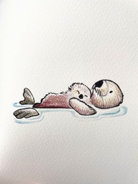 Otter Drawing Tutorial, Sea Otter Sketch, Otter Swimming Drawing, Otter Tattoo Holding Hands, Easy Otter Drawing, Otter Drawing Sketches, Otter Drawing Simple, Otter Tattoo Simple, Otters Drawing