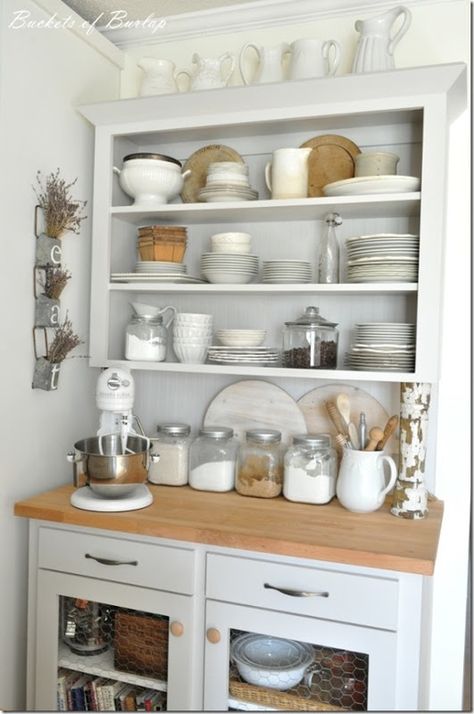 Kitchen Baking Center, Kitchen Baking Station, Beauty Conference, Baking Station, Tumblr Cute, Rustic Farmhouse Kitchen Cabinets, Kitchen Hutch, Cottage Shabby Chic, Kabinet Dapur