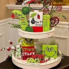 Christmas Tray Decor, Tiered Tray Decor Christmas, Christmas Tiered Tray Decor, Tray Decor Christmas, Christmas Tiered Tray, Tray Decoration, Grinch Christmas Decorations, Funny Christmas Ornaments, Christmas Tray