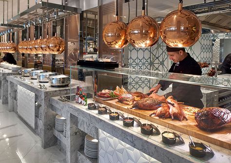 Epicurean at Crown Towers - Buffet Restaurant | Crown Perth Open Kitchen Restaurant, Open Buffet, Light Wood Texture, Hotel Buffet, Decoration Restaurant, Rustic Restaurant, Buffet Restaurant, Wood Texture Background, Rustic Kitchen Design