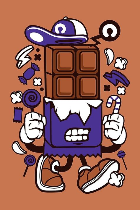 Cartoon Chocolate Bar, Chocolate Character Design, Chocolate Drawing Cute, Chocolate Cartoon Cute, Chocolate Bar Drawing, Chocolate Bar Illustration, Chocolate Doodle, Chocolate Character, Cartoon Chocolate