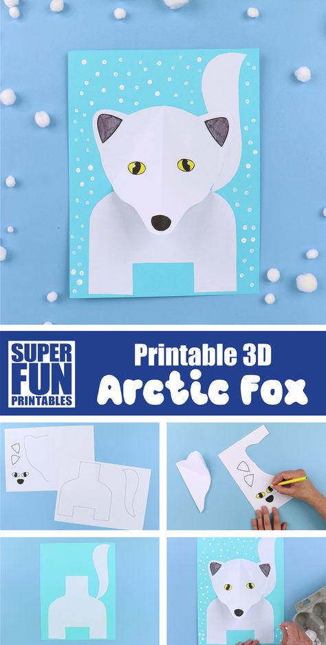 3D Arctic fox craft | The Craft Train Arctic Fox Crafts, Fox Craft Preschool, Arctic Fox Craft, Arctic Fox Art, Fox Craft, Arctic Animals Crafts, Idea Craft, Easy Winter Crafts, Winter Activities Preschool