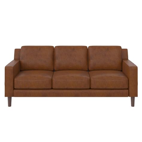 George Oliver Charrissa 77'' Faux Leather Square Arm Sofa | Wayfair Sofa With Wood, Faux Leather Sofa, Wood Sofa, Living Room Furniture Sofas, Furniture Removal, 2 Seater Sofa, 3 Seater Sofa, Seater Sofa, Leather Sofa