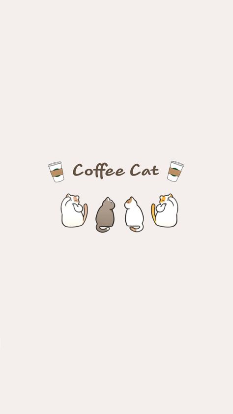 Cat Mom Aesthetic Wallpaper, Minimalistic Cat Wallpaper, Cat And Coffee Aesthetic, Cat And Coffee Wallpaper, Minimalist Wallpaper Coffee, Cat Background Aesthetic, Cute Cat Wallpaper Cartoon, Coffee Art Aesthetic, Cute Cat Background