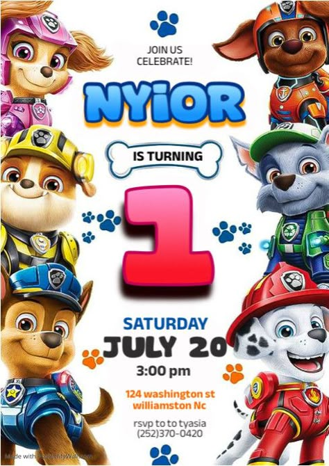 Create the perfect design by customizing easy to use templates in MINUTES! Easily convert your image designs into videos or vice versa! Browse through effective promotional flyers, posters, social media graphics and videos. Download web quality graphics for free! Prices start at $2.99 ONLY. Paw Patrol Blank Invitations, Printable Paw Patrol Birthday Invitation, Paw Patrol 1st Birthday Invitations, Paw Patrol Birthday Invitations Template, Paw Patrol Birthday Invitations Free Template, Paw Patrol Invite, Invation Ideas Birthdays, Paw Patrol Birthday Invites, Paw Patrol Invitations Free Template