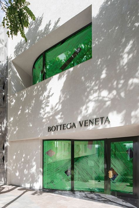 Retail Shopfront Design, Bottega Veneta Interior, Retail Signage Exterior, Store Facade Design, Window Showroom, Retail Exterior, Shopfront Design, Store Facade, Jewelry Showroom